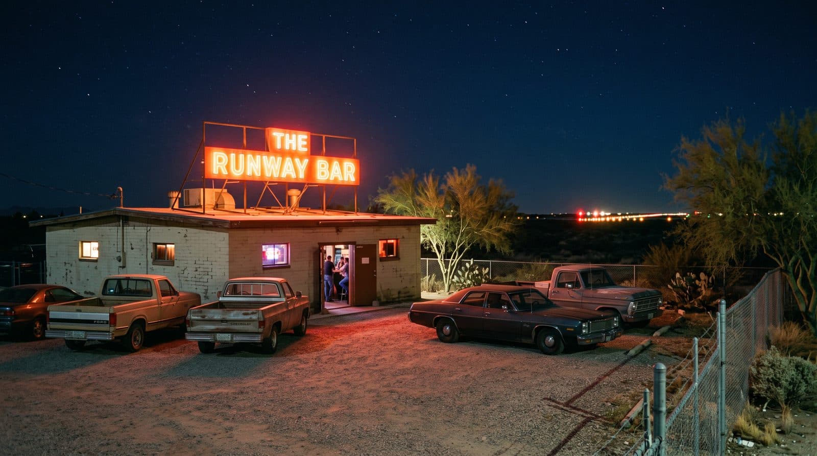 The Runway Bar in Tucson at night